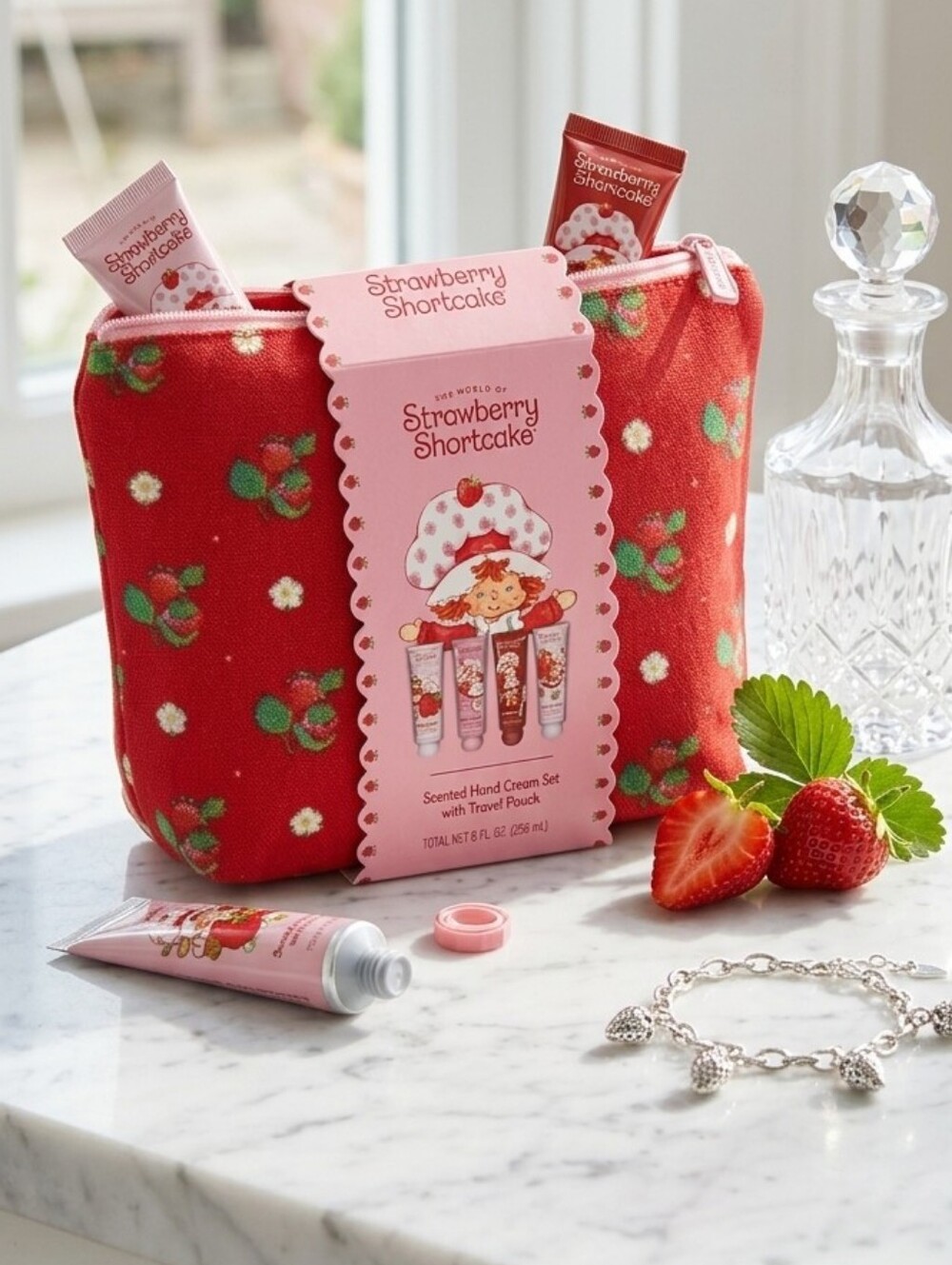 NWT Retro Strawberry Shortcake 3pc Hand Cream Set with Travel Pouch Coquette